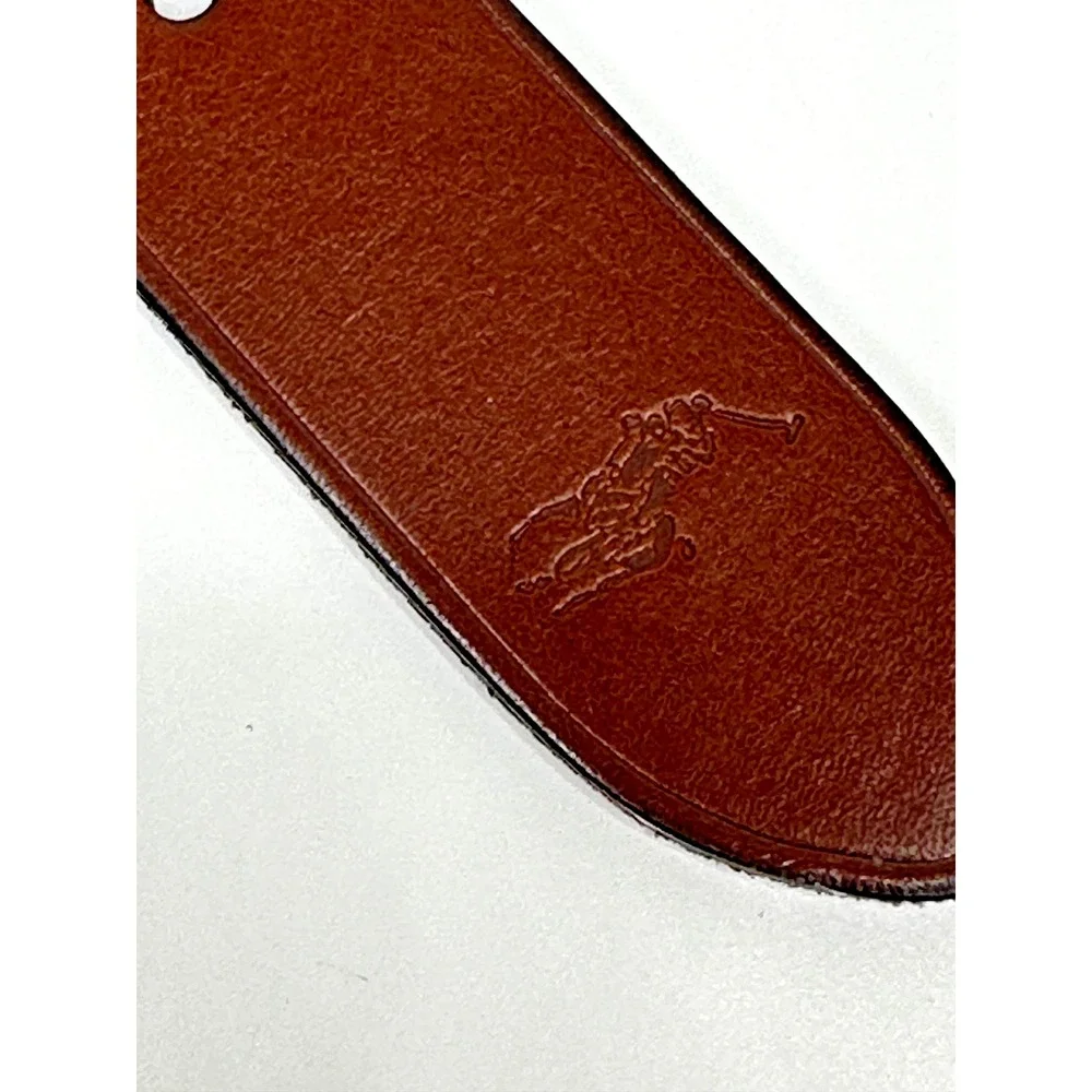 Polo Ralph Lauren Belt Sz 36 Blue White Striped Brown Leather Horse Preppy